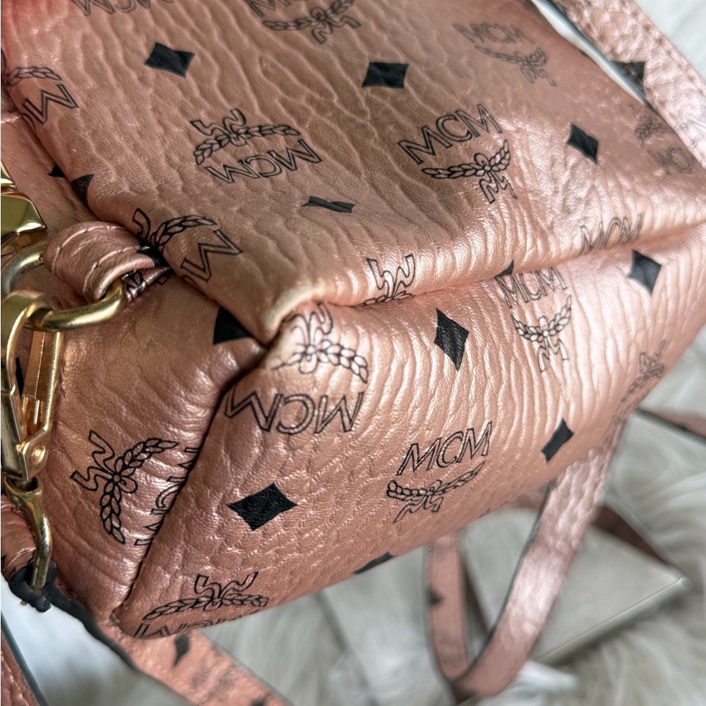 MCM Stark Bebe Boo X-Mini Backpack Metallic Rose Monogram Pink Visetos Leather - Picture 10 of 13